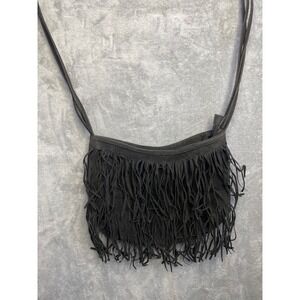 BAM FOREVER Black Suede Fringe‎ Crossbody Bag Small Boho Festival Purse